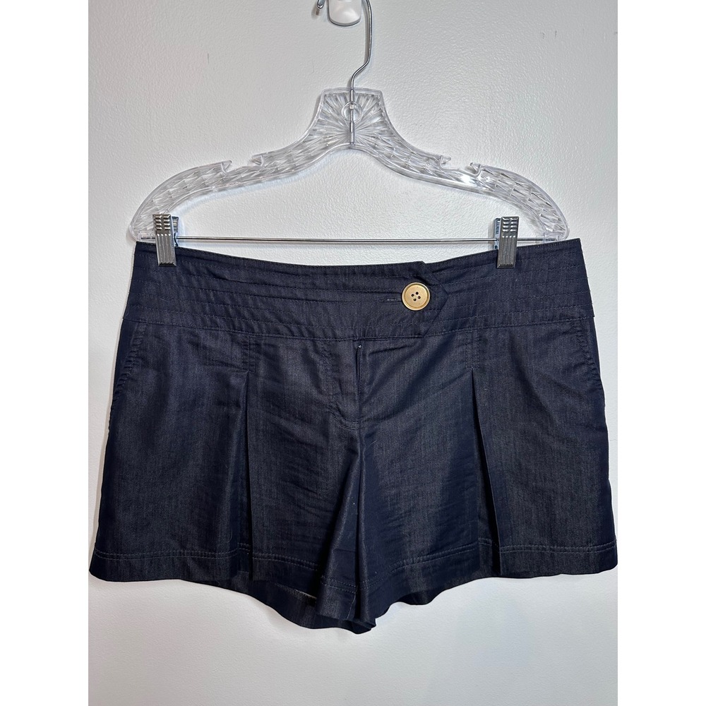 Vintage Cache Womens Dark Indigo Pleated Shorts Size 10 Cotton Blend Tailored